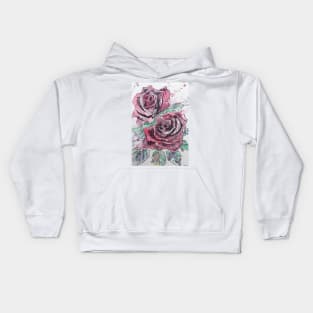 Red Rose Watercolor Painting Kids Hoodie